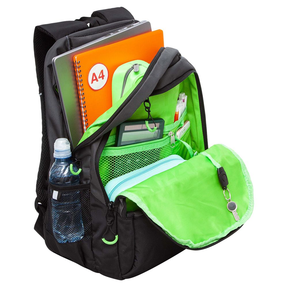 Рюкзак Grizzly, 32*45*23см, 2 отделения, 4 кармана, анатомическая спинка, черный-серый