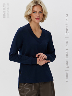 Джемпер с V-вырезом и удлиненной спинкой