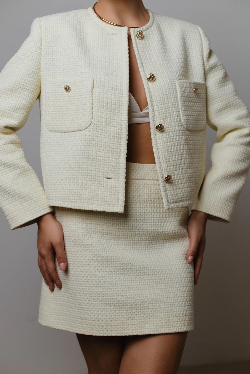 Юбка из твида (переплетение) мини молочная