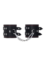 Черные кожаные наручники с двумя ремнями и подкладкой (Цвет: черный)