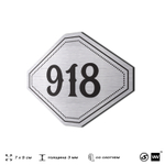 Номерок на дверь квартиры 918, для кабинета, офиса, шильдик 9 х 7 см, серебристый, Айдентика Технолоджи