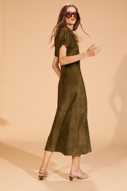 ZARA ДЛИННОЕ ПЛАТЬЕ ИЗ ЗАМШИ - LIMITED EDITION, ОЛИВКОВО-ЗЛЕНЫЙ