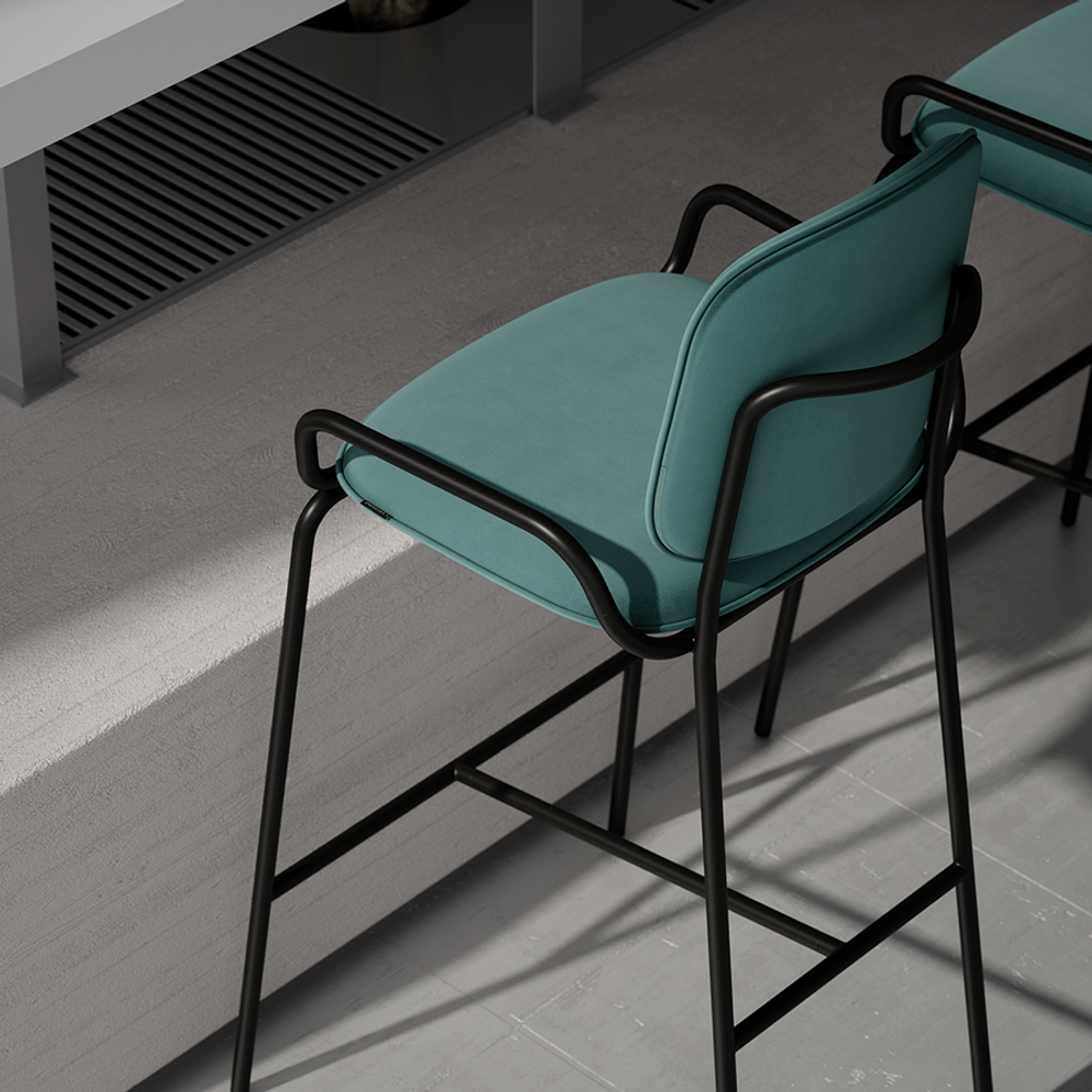 Стул барный Ror, 2 Frame, велюр, черный/зеленый