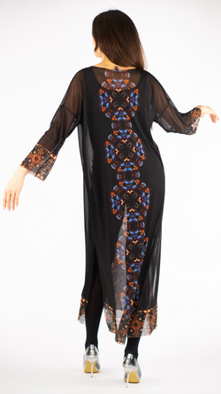 Платье-туника из сетки "Загадки скифов", принт по мотивам скифских татуировок, по материалам раскопок Пазырыкских курганов