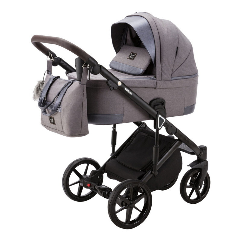 Детская коляска Adamex Marco 2 в 1 GA02 (Т. СЕР ТК.+ Т.СЕР. ПЕРЛ КОЖ. ОТДЕЛКА)