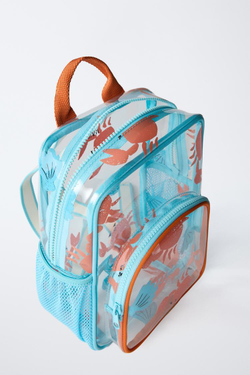 ZARA РЮКЗАК ИЗ ВИНИЛА С ПРИНТОМ «КРАБЫ», СИНИЙ
