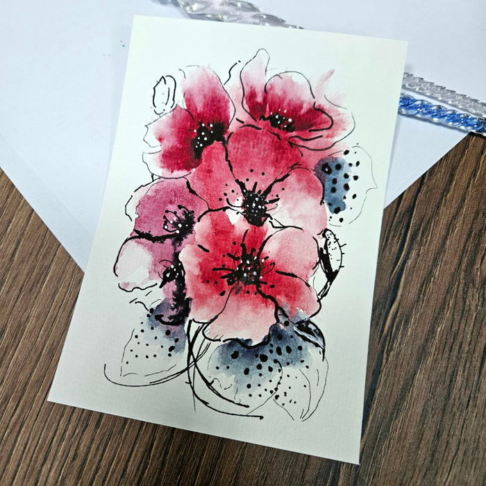 Авторская открытка от Стрелки Натали. Акварель. "Цветы"