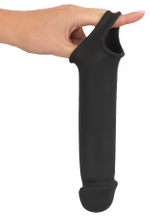 Черная вибронасадка для пениса с хомутом для мошонки и пультом ДУ Remote Controlled Penis Extension (Цвет: черный)