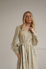 Платье Ева из фланели, Кремовый с голубыми цветами