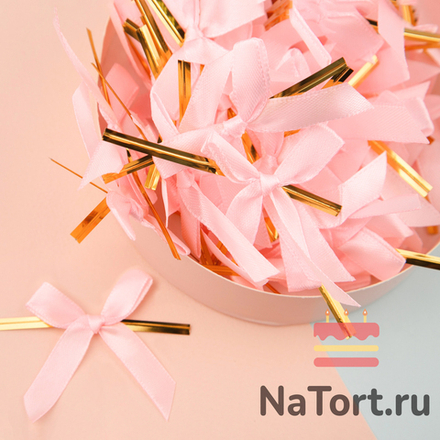 Твист лента с бантиком (розовый, 8 см) 50 шт