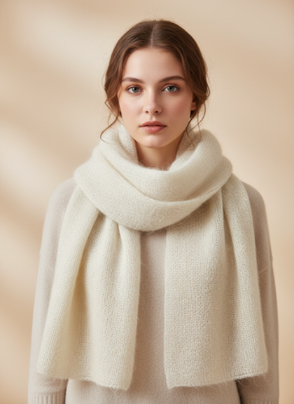 Шарф из кид мохера на шелке, айвори