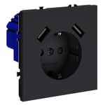 Розетка встраиваемая VOLTUM S70 с заземлением и защитными шторками, 16А, с USB, A+A, (графит)