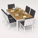 Обеденная группа Ideal Patio ТЕЛЛА  ГИРА  каркас белый, стол тик 180, ткань антрацит