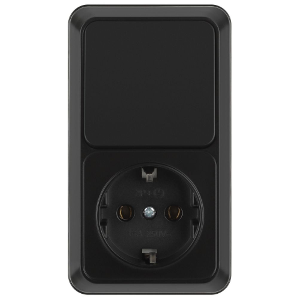 Блок розетка с выключателем Intro Quadro 2-705-05 вертикальный 10-16-А-250В IP20 ОУ антрацит | Intro Quadro