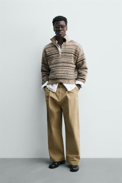 ZARA СВИТЕР С ВОРОТНИКОМ НА МОЛНИИ ИЗ СКРУЧЕННОЙ ПРЯЖИ, СВЕТЛО-КОРИЧНЕВЫЙ