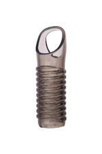 Дымчатая насадка с рёбрышками и подхватом мошонки ToyFa XLover - 12,5 см. (Цвет: черный)