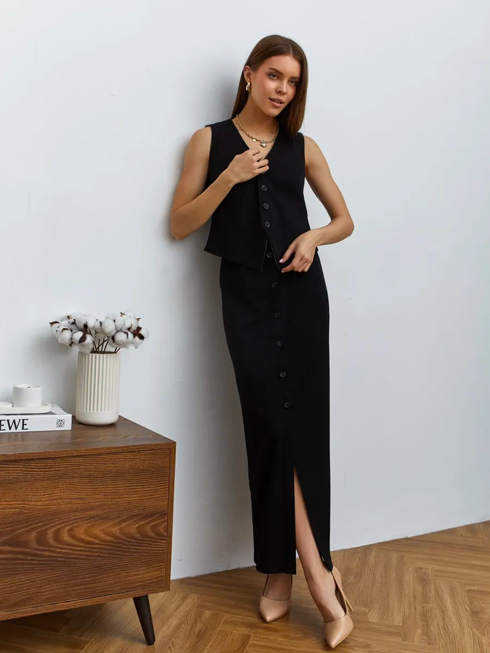 Юбка длинная на пуговицах