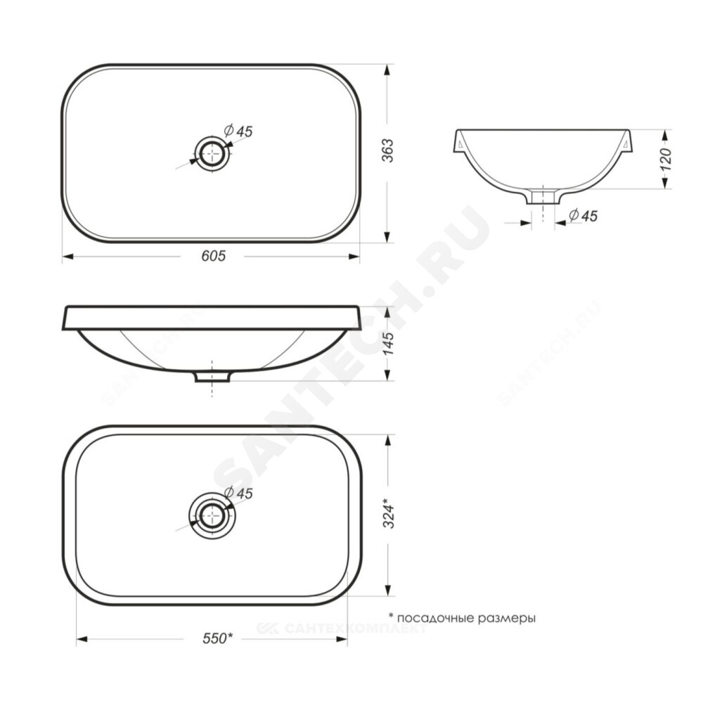 Умывальник врезной Infinity 60 без отверстия под смеситель белый Sanita Luxe WB.IN/Infinity/60-N/WHT.G/S1