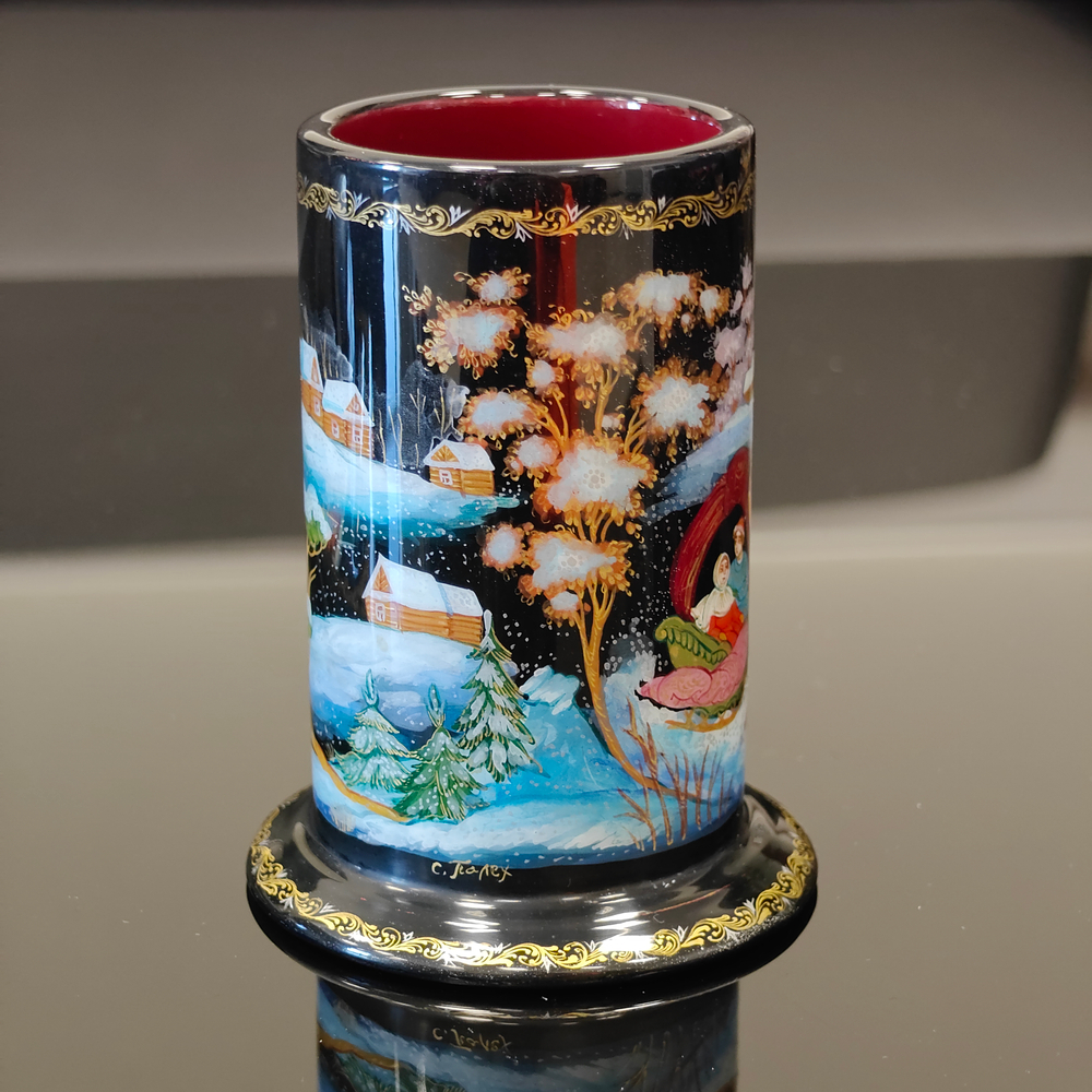 Стакан под ручки с карандашами "Тройка" (Ручная роспись Палех)