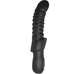 Черный изогнутый вибратор с ребрышками Typhon - 23 см. (Цвет: черный)