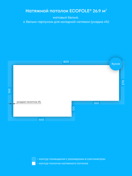 Матовый натяжной потолок 26.9 м2