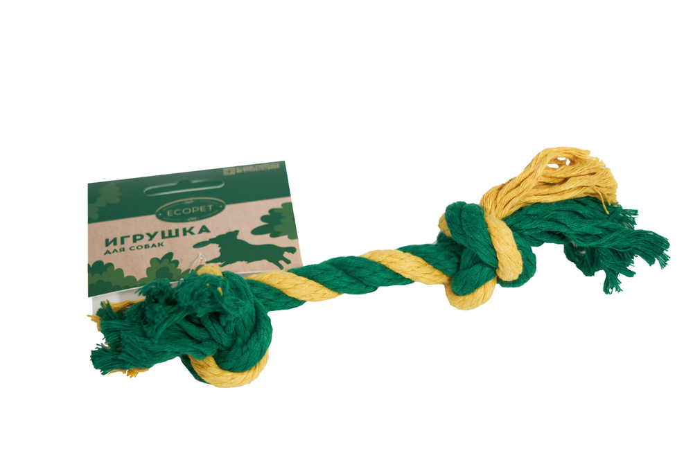 ECOPET Игрушка для собак "Канатный грейфер 2 узла", малый, желтый/зеленый