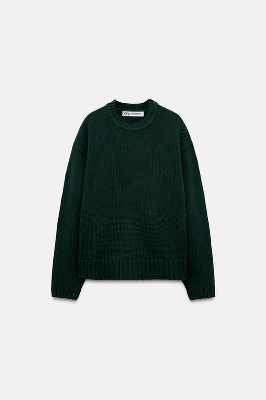 ZARA ОДНОТОННЫЙ СВИТЕР, ЗЕЛЕНЫЙ