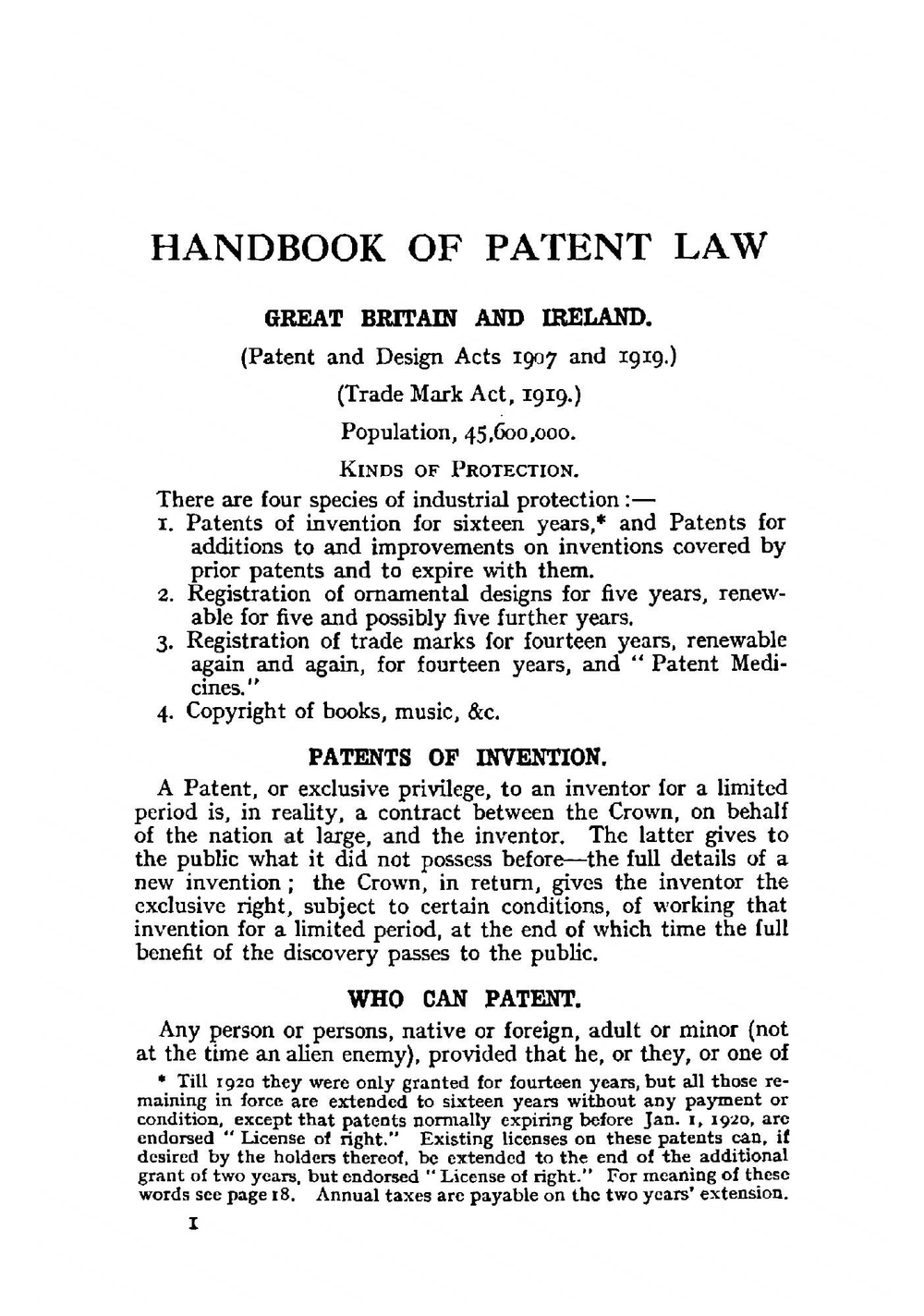 Handbook of patent law of all countries | W P. Thompson
