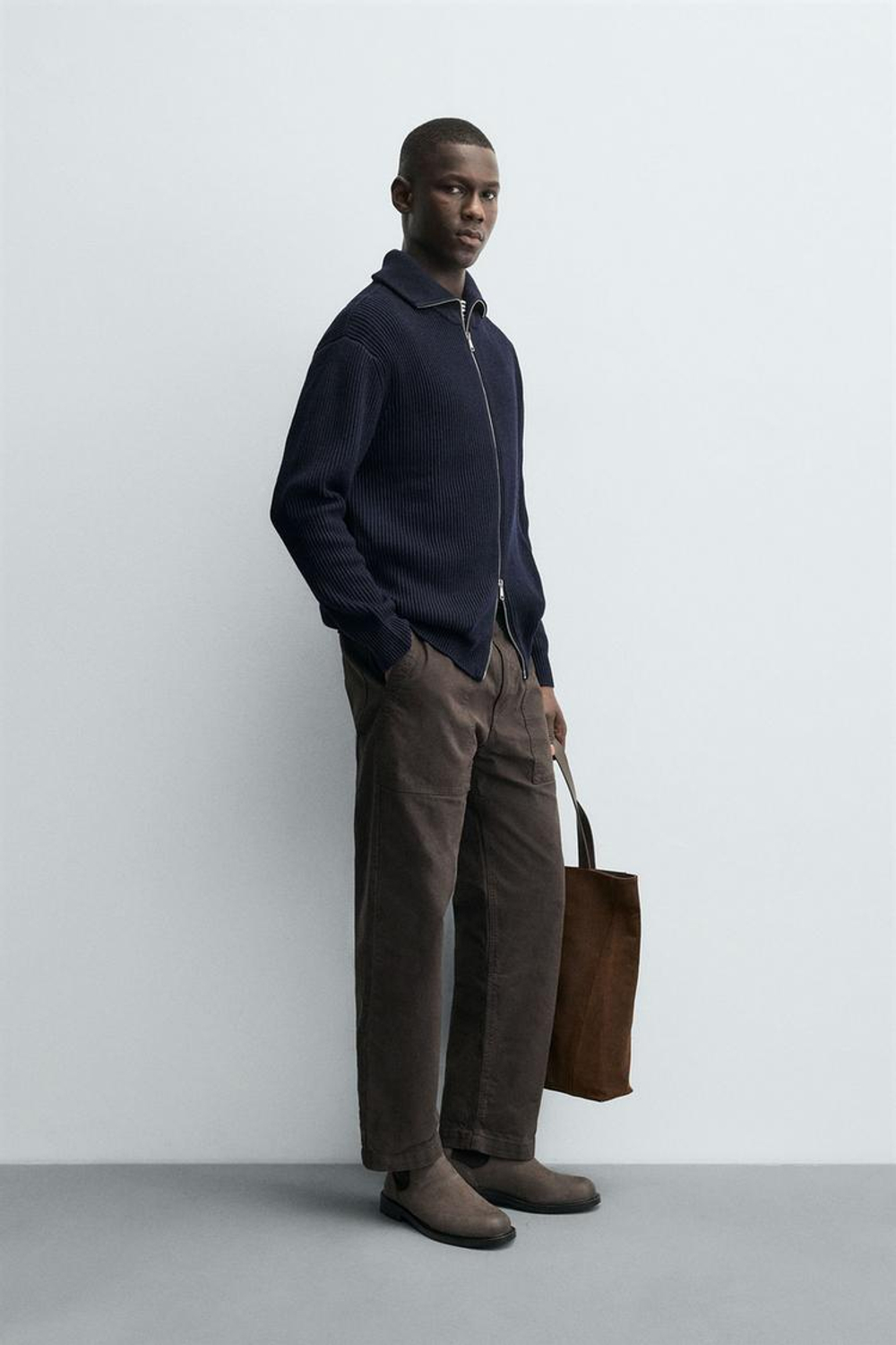 ZARA КАРДИГАН ПЛАТОЧНОЙ ВЯЗКИ С ЗАСТЕЖКОЙ-МОЛНИЕЙ, МОСРКОЙ СИНИЙ