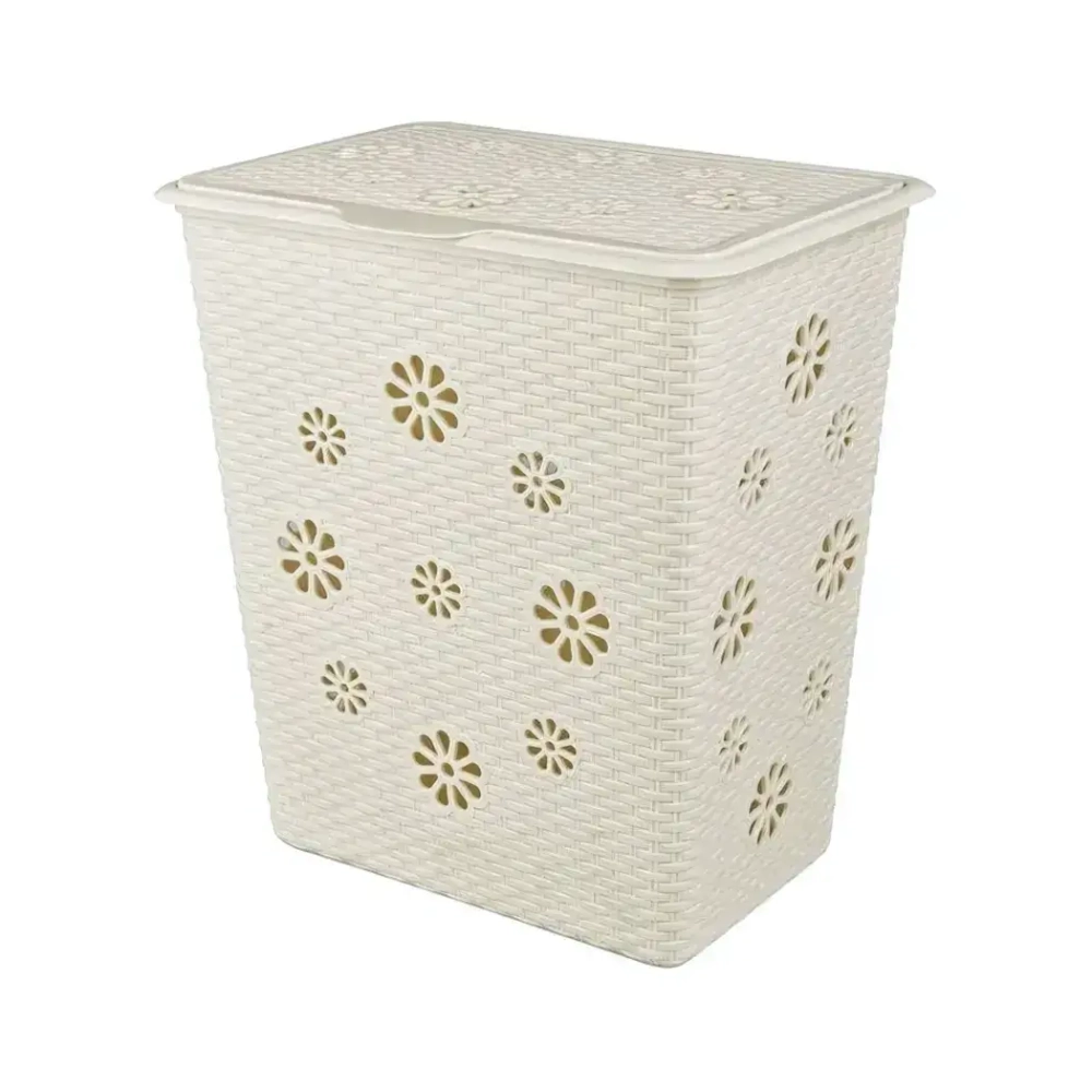 Корзина для белья 60л Плетенка слоновая кость