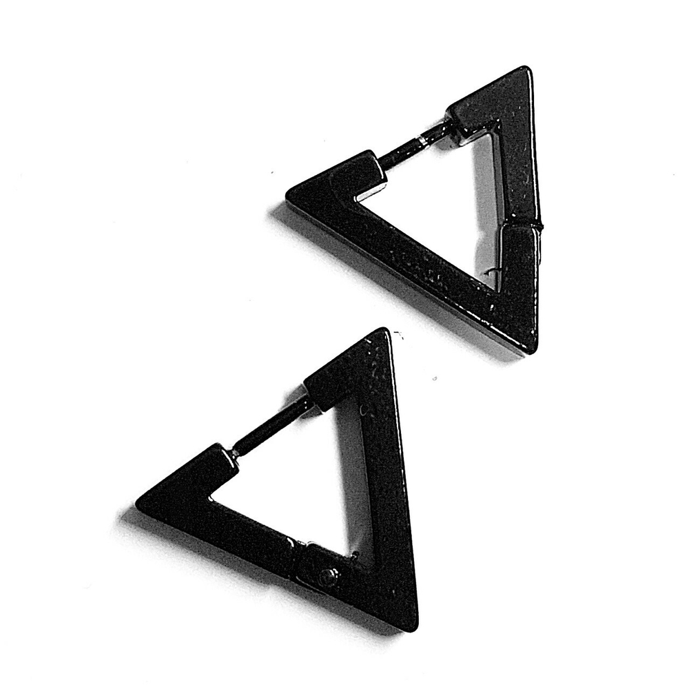Серьги - кольца Треугольник для пирсинга ушей из медицинской стали. Черные. 1 пара