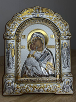 Владимирская БМ, икона арочная с рамкой, красное дерево 206х270
