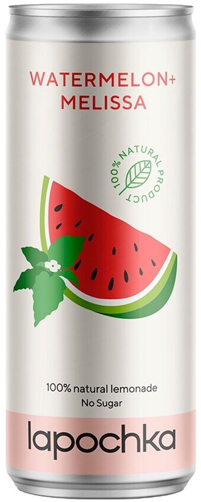Газированный напиток Лапочка Арбуз + Мелисса / Lapochka Watermelon + Melissa 0.33 - банка