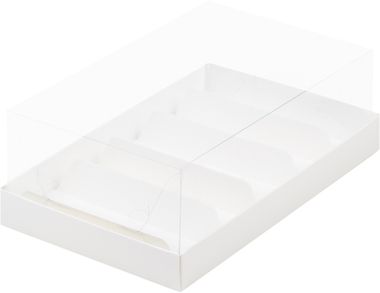 Коробка для эклеров и пирожных с прозрачным куполом 5 ложементами 220х135х70