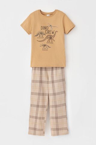 Пижама  для мальчика  К 1599/темно-бежевый,текстильная клетка