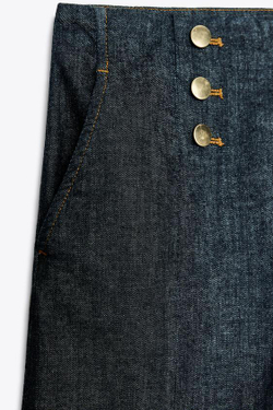 ZARA БРЮКИ-КЮЛОТЫ С ПУГОВИЦАМИ, ИНДИГО