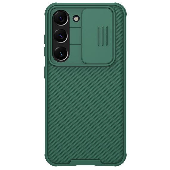 Чехол зеленого цвета (Deep Green) с сдвижной шторкой для камеры от Nillkin на Samsung Galaxy S23+ Плюс, серия CamShield Pro Case