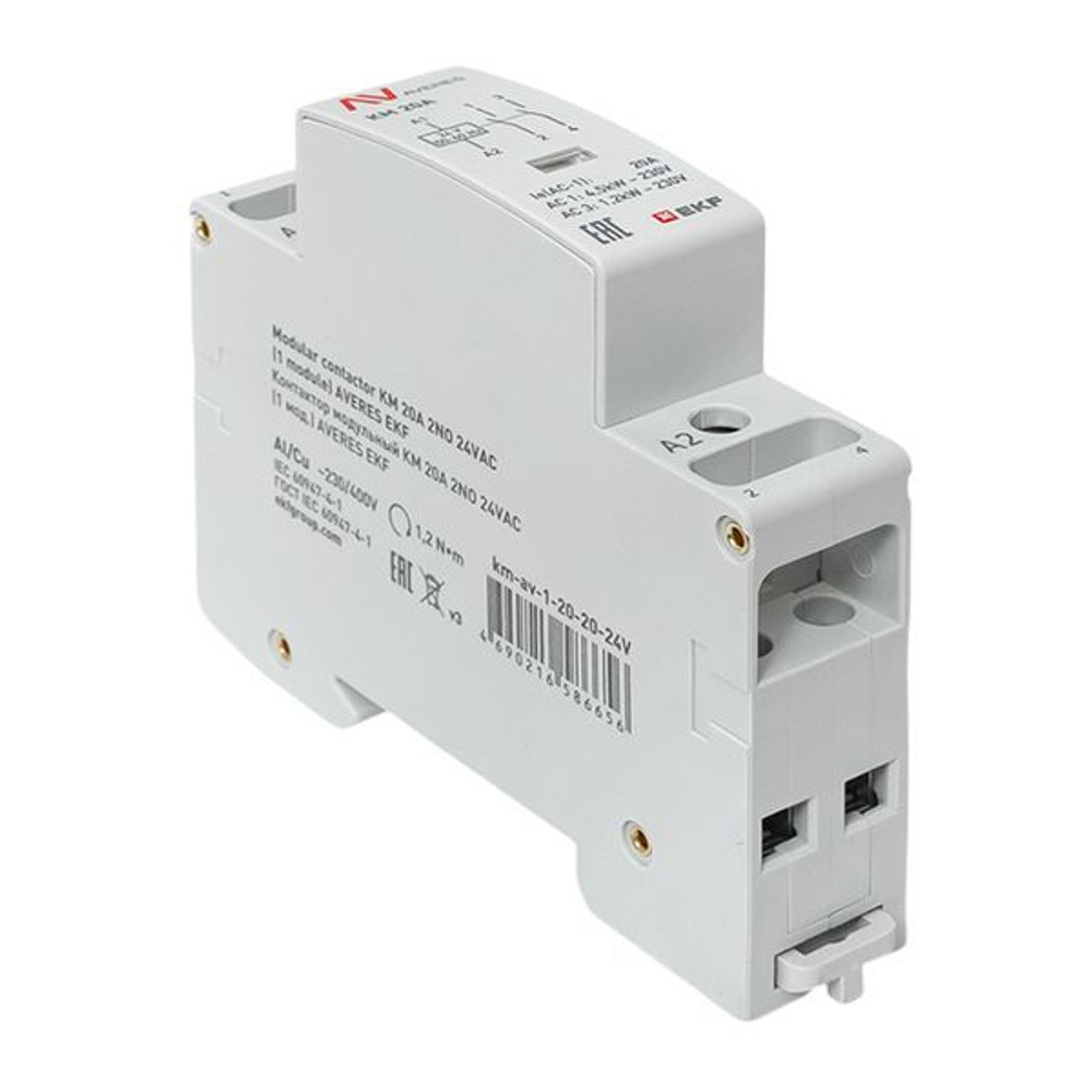 Контактор модульный EKF km-av-1-20-20-24V