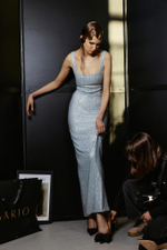 Платье макси из шифона с кристаллами