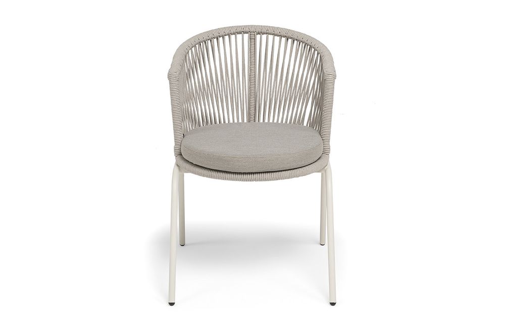 "Люксембург" стул плетеный из роупа, каркас из стали (RAL1013) муар, роуп бежевый круглый, ткань бежевая 15052