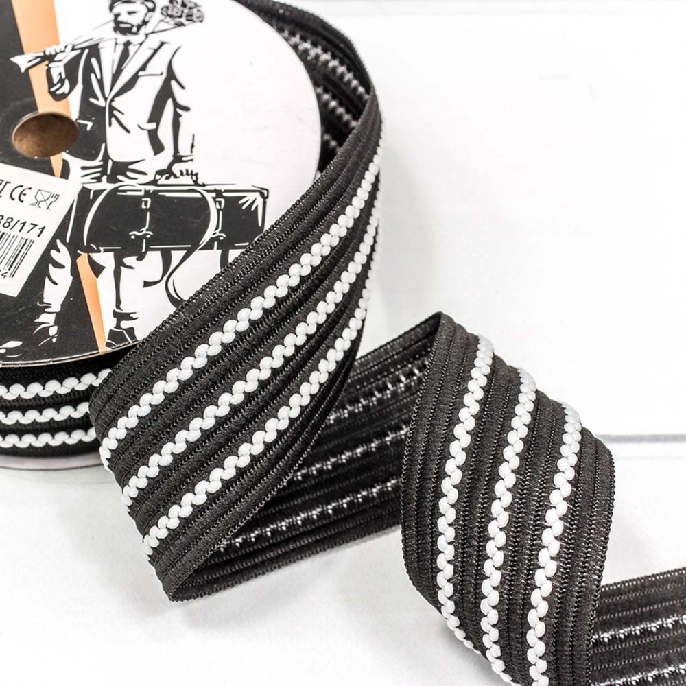 Лента Полиэстер 3,8см х 20м с зигзагом (Черный)