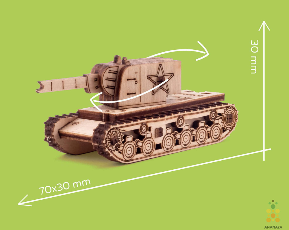 Танк Unit КВ-2 от UNIWOOD - Деревянный конструктор, сборная модель, 3D пазл