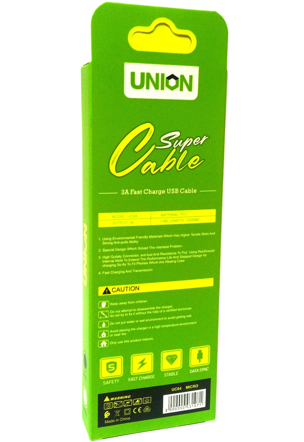 Кабель USB x Micro USB -1.0 м. Union UC64micro (3A)