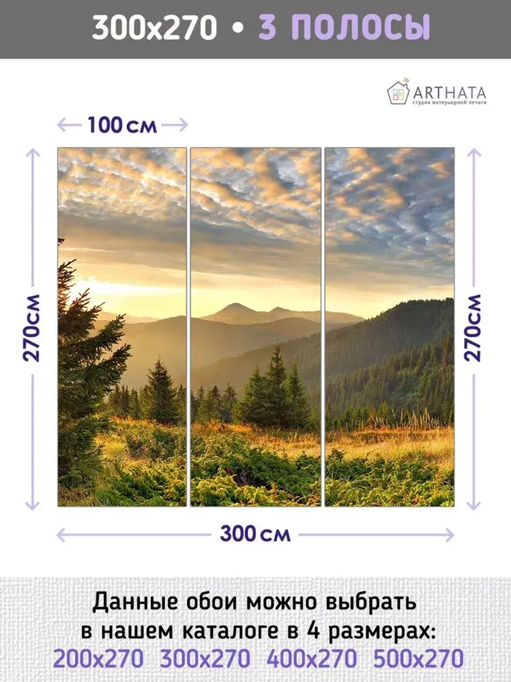 Фотообои пейзаж свидом на горы для спальни 300х270