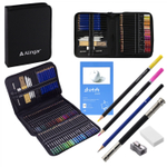 Набор художественный Alingar, 96 предм в пенале(цвет,ч/г,уголь.карандаши,ластик,наждач.блок,точилка, растирка,кисть,удлин для каран,скетчбук)