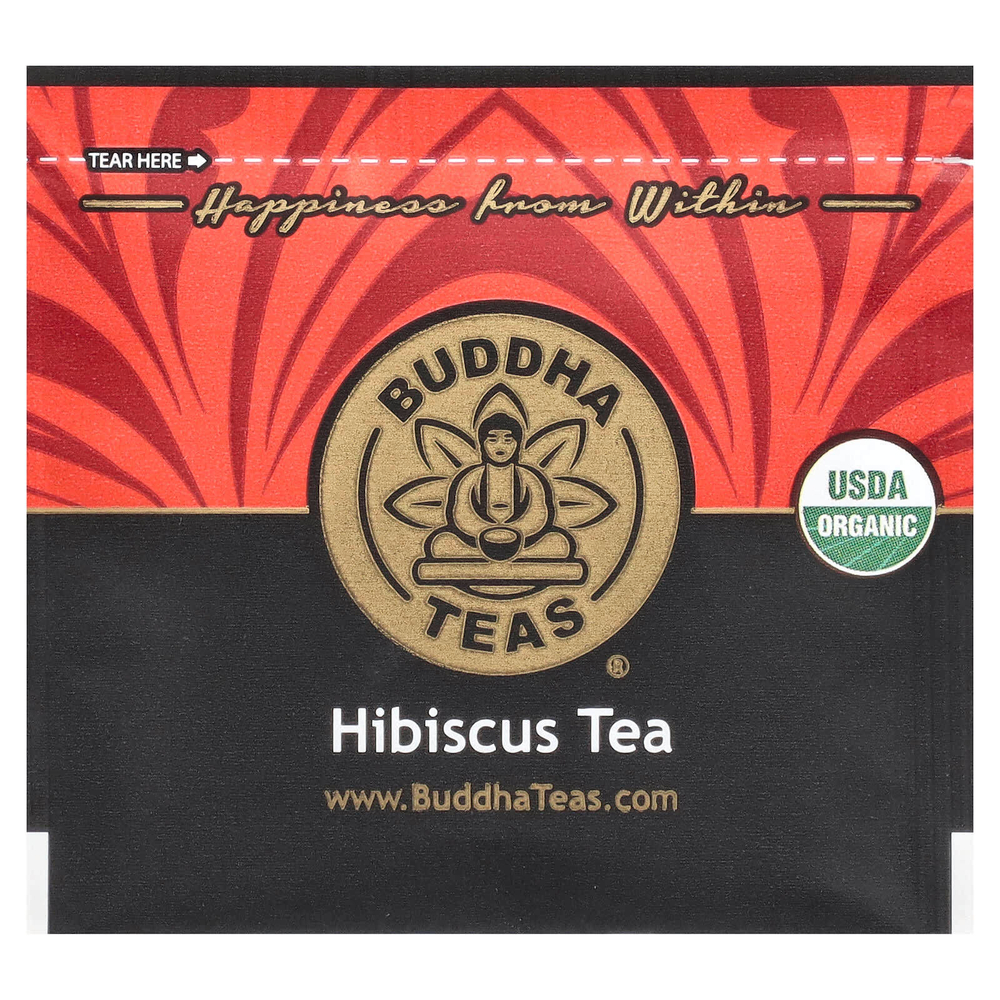 Buddha Teas, органический травяной чай, гибискус, без кофеина, 18 чайных пакетиков, 27 г (0,96 унции)