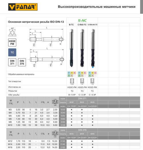 Метчик машинный  DIN-371-B M6 ISO2(6H) HSSE-PM S-NC TC C4-115301-0060