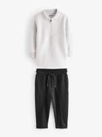 Поло с длинным рукавом и спортивные брюки в комплекте для мальчика Next 948-973, Светло-серый, Черный