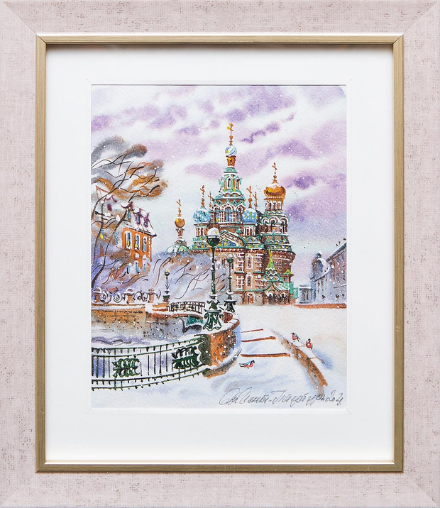 Картина акварель "Спас - на - Крови. Снигери" Серебряков