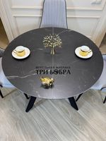 Круглый раздвижной стол "Бонжур", керамогранит, черный мрамор и стулья "Сорренто"